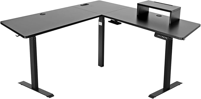 UNICOO L-Shaped Triple Motor Electric Height Adjustable Standing Desk - Gaming &amp Home Office Corner Desk with Easy Touch Control &amp Solid Steel Construction (Black Top/Black Frame - XOT-L3E-BB