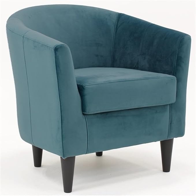 Pemberly Row Traditional 17.5 Polyester Fabric Club Chair Blue Finish Padded Seat Durable Construction 32 H x 30.5 W x 27.5 D Comfortable Accent Chair for Living Room or Bedroom