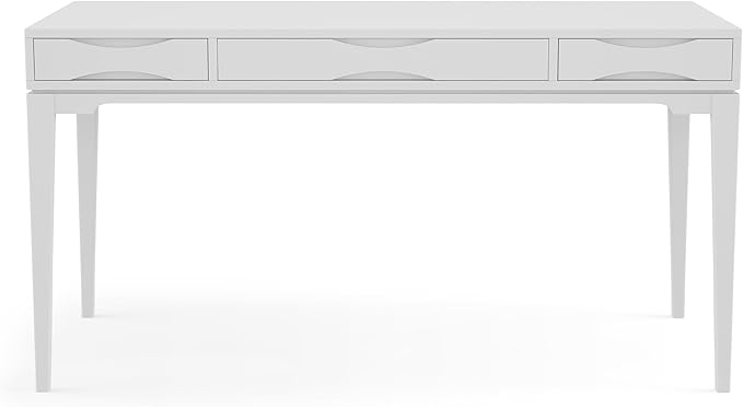 SIMPLIHOME Harper Desk - 60 Inch Wide Solid Wood Writing Desk in White Mid-Century Modern Home Office Computer Table for Workspace or Study with 2 Drawers and Flip-Down Keyboard Tray