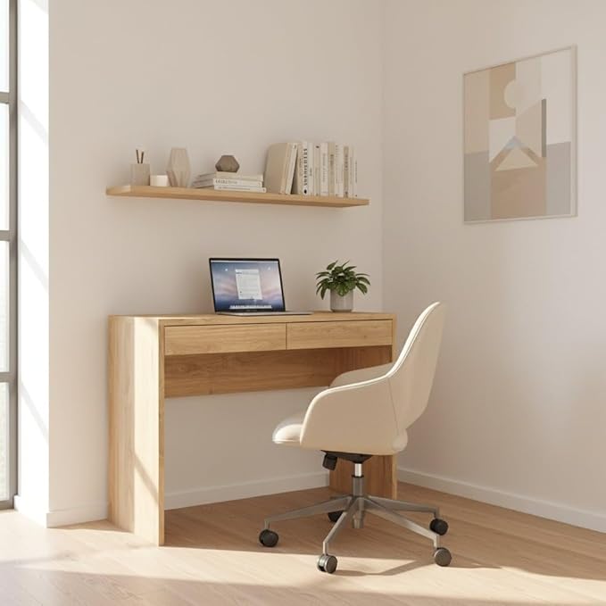Brown Home Office Desk with 2 Drawers Elegant Computer Desk and Study Table Ideal for Bedroom Office or Work from Home Setup