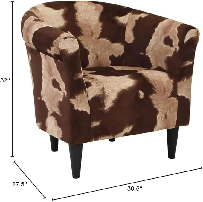 Pemberly Row Traditional Fabric Club Chair 32 H x 30.5 W x 27.5 D EPS Material Brown Multi Finish Padded Seat Rounded Arms Tapered Legs Safari Animal Print Accent Chair for Living Room or
