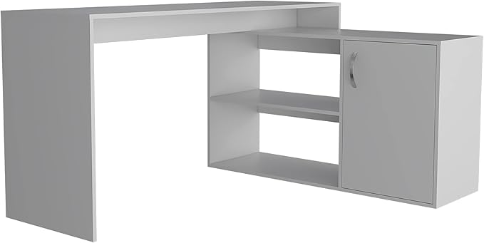 Home Office Desk Modern L-Shaped Computer Desk with Open &amp Closed Storage -White