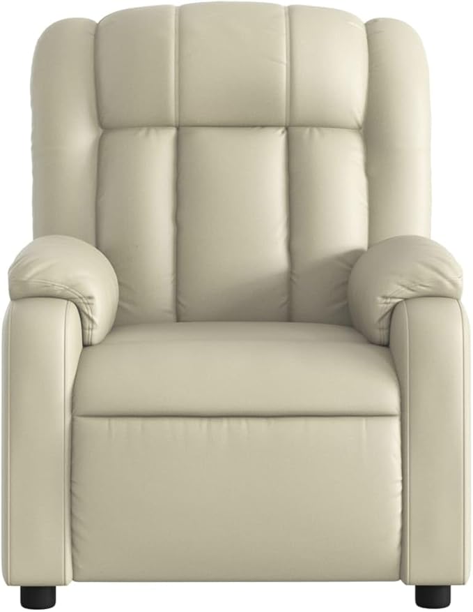 vidaXL Cream Faux Leather Massage Recliner Chair-Ergonomic Manual Reclining Lounge Chair for Elderly-6-point Vibrating Armchair
