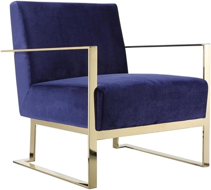 Pemberly Row Modern Velvet &amp High Polished Steel Lounge Chair Navy and Gold Finish 31 H x 27.5 W x 31 D Wrap Around Steel Arms Stylish Seating for Living Room Bedroom or Lounge Use