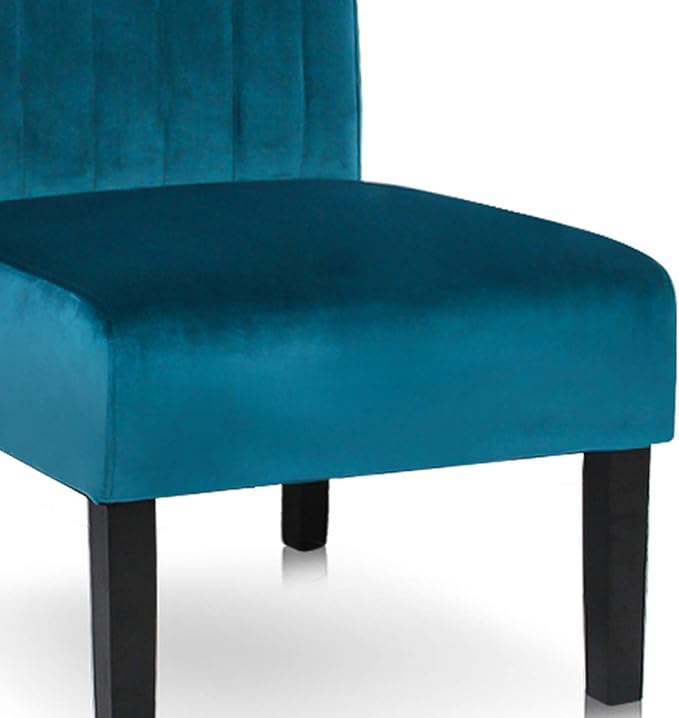 STHOUYN Mordern Velvet Armless Accent Chair Set of 2 Decorative Slipper Chair Vanity Chair for Bedroom Desk Corner Side Chair Living Room Furniture White (2 Blue)