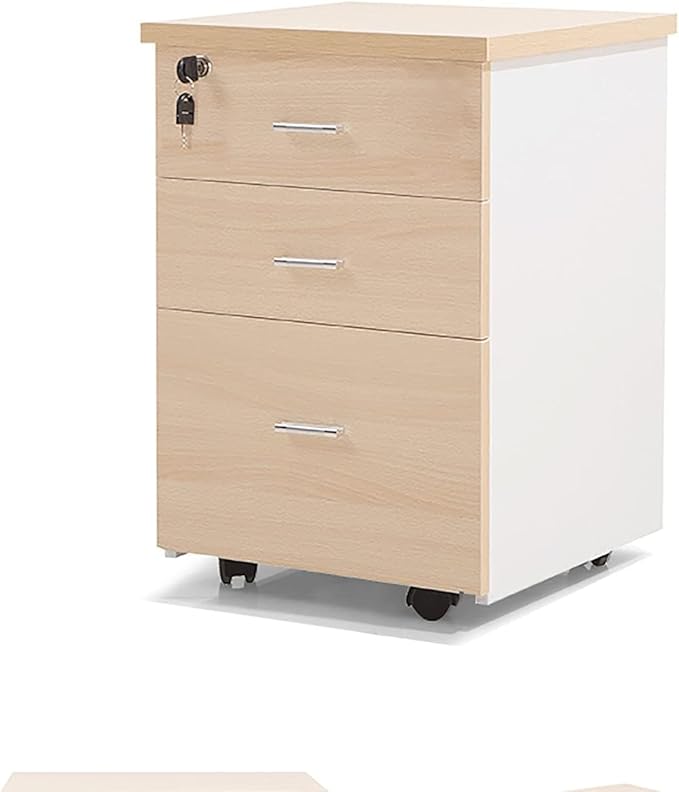 Office Desk Organizer Wooden Mobile File Cabinet with Lock and Drawers Lockable Pedestal with Adjustable Hanging Rails Black+White(Yellow+White)
