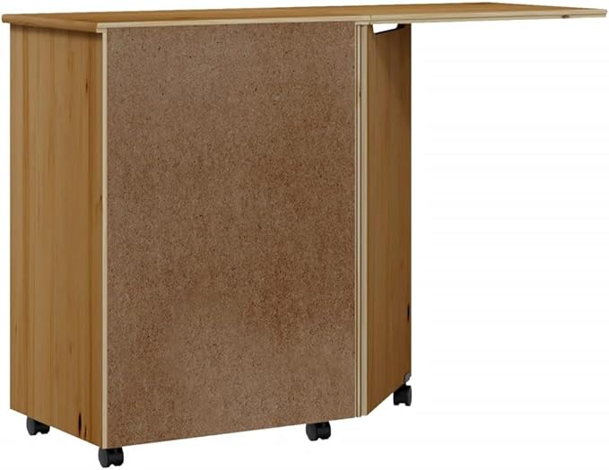 Foldable Design Rolling Cabinet with Desk Folding Computer Desk with 7 Storage Drawers Mobile Home Office Desk with Smooth Wheels Honey Brown