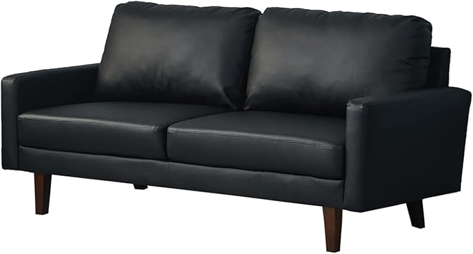 INSTORY Leather Sofa Modern Couch with Wooden Legs for Living Room Office - Black