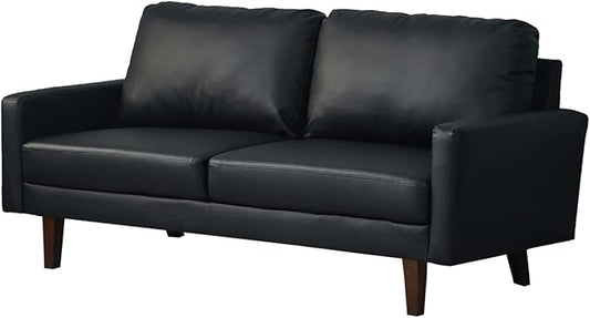 INSTORY Leather Sofa Modern Couch with Wooden Legs for Living Room Office - Black