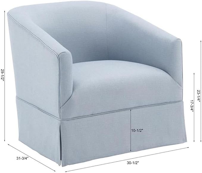 Elm Transitional Woven Polyester Fabric Upholstered Skirted 360-Degree Swivel Accent Chair with Narrow Slope Arm Metal Base in Sky Blue Finish