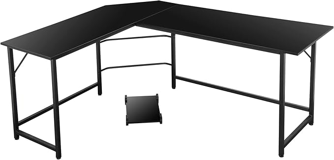 Modern L-Shaped Home Office Gaming Desk PC Table Writing Desk with CPU Stand Sturdy Writing Workstation Space-Saving Easy to Assemble for Office Dormitory Study Living Room (Black)