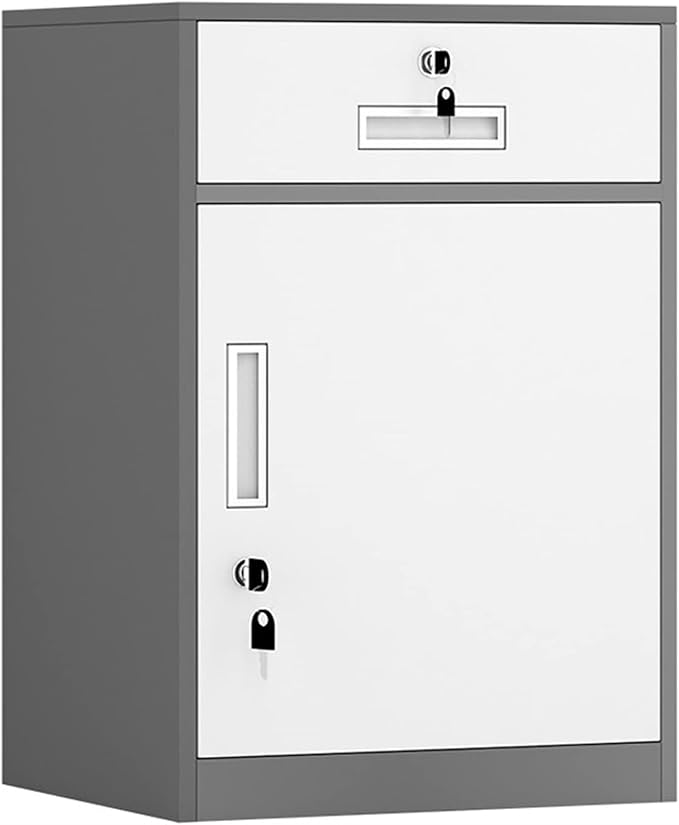 File Cabinet with Lock Under Desk Metal Filing Cabinet 1 Drawer and 1 Cabinet File Cabinet(Color:Gris)