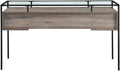 Pemberly Row 56 2-Drawer Writing Desk Tempered Glass Top and Gray Wash Finish Mixed Materials with Metal Frame Modern Executive Desk for Home Office or Workspace Use
