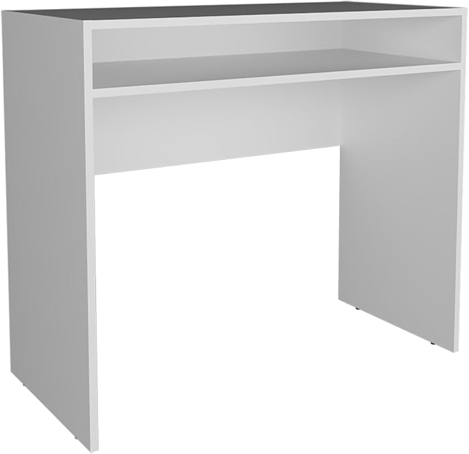 Compact Modern White Computer Desk with Shelf for Small Offices Home Office Study