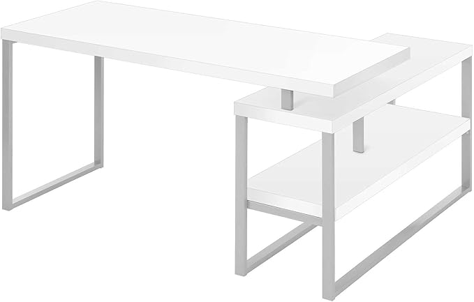 Monarch Specialties I 7585 Computer Desk Home Office Corner Left Right Set-up Storage Shelves 60 L L Shape Work Laptop Metal Laminate White Grey