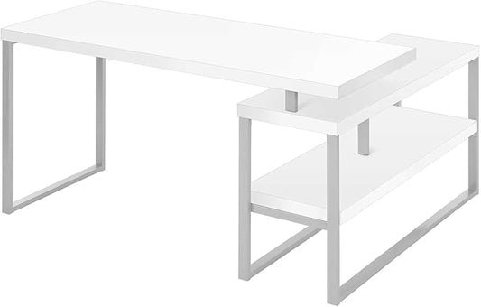 Monarch Specialties I 7585 Computer Desk Home Office Corner Left Right Set-up Storage Shelves 60 L L Shape Work Laptop Metal Laminate White Grey