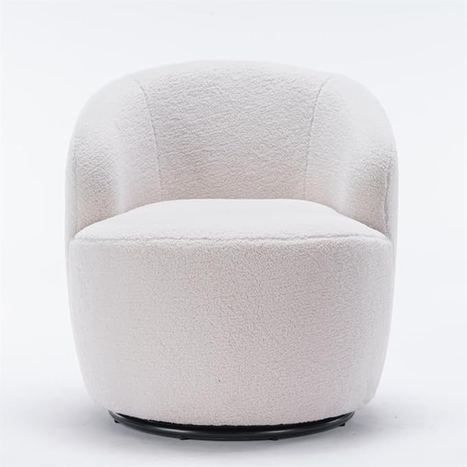 JINS&ampVICO Teddy Barrel Swivel Chair Modern Upholstered Single Sofa Chair with Wood Frame Comfy Accent Chair Club Chair Arm Chair Living Room Chair for Bedroom Reading Room Ivory