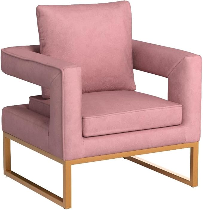 Roundhill Furniture Lenola Upholstered Accent Arm Chair Pink 27.5D x 29.75W x 34.5H in