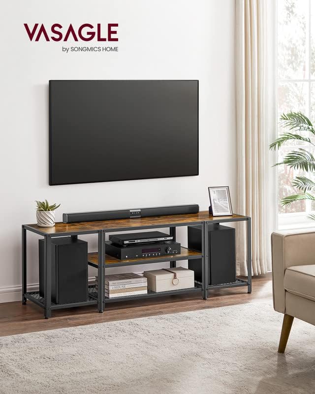 VASAGLE Modern TV Stand for TVs up to 65 Inches 3-Tier Entertainment Center Industrial TV Console Table with Open Storage Shelves for Living Room Bedroom Rustic Brown and Black ULTV097B01