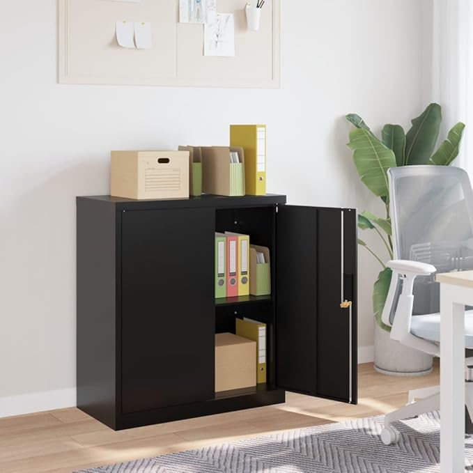 vidaXL File Cabinet Lockable Metal Storage Cabinet with Doors Black Steel