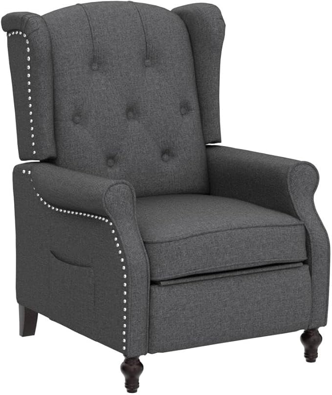 Wingback Recliner Chair with Massage and Heat Wingback Recliner Tufted Fabric Push Back Recliner Chair for Living Room Vintage Wingback Chair with Remote Control Padded Cushion Wooden Legs