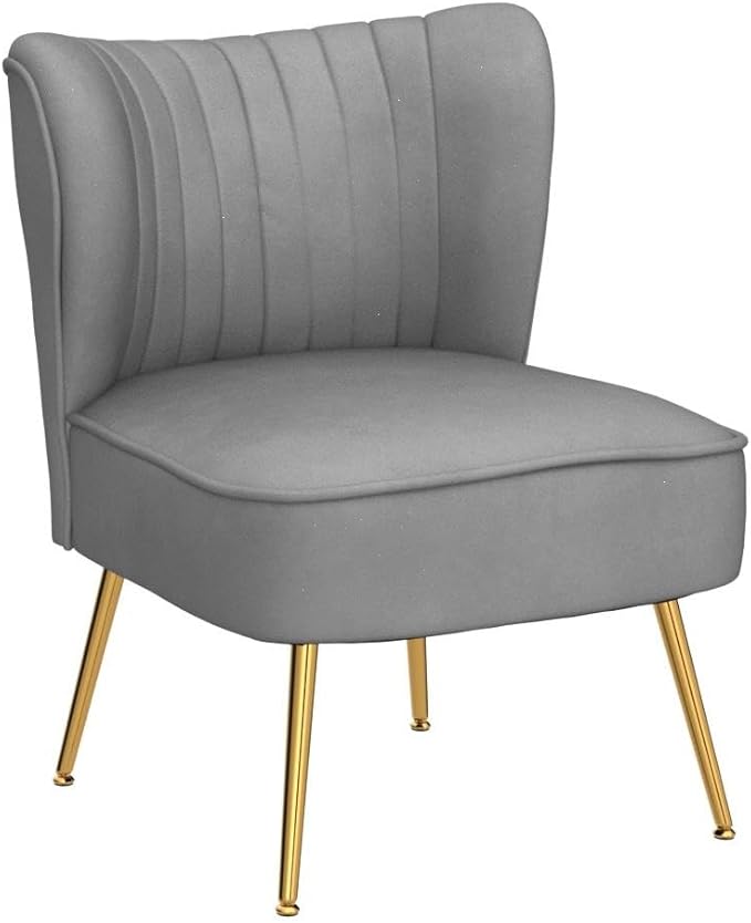 DUOMAY Modern Accent Chair Set of 2 Velvet Slipper Chair with Gold Legs Wingback Side Chair for Living Room Bedroom Entryway Small Corner Chair for Space Saving Grey