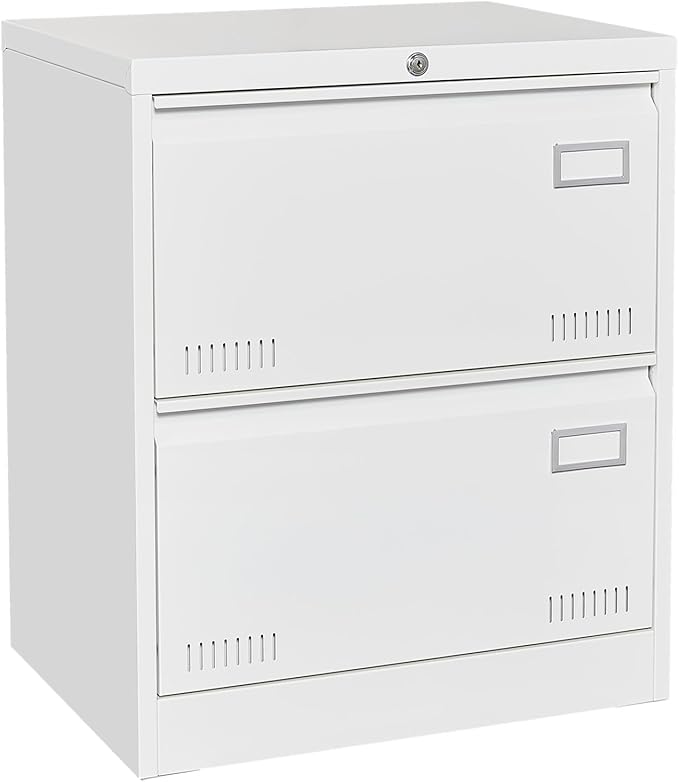 2 Drawer Metal Lateral File Cabinet with Lock Office Vertical File Cabinet for Home Office Legal/Letter/A4 Size Locking Metal File Cabinet Assembly Required Storage Drawers (White)