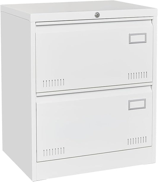 2 Drawer Metal Lateral File Cabinet with Lock Office Vertical File Cabinet for Home Office Legal/Letter/A4 Size Locking Metal File Cabinet Assembly Required Storage Drawers (White)