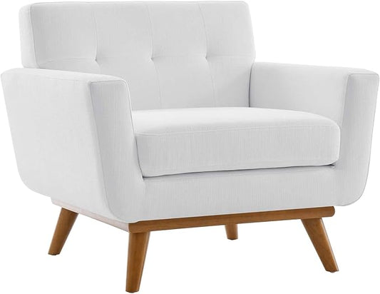 Modway Engage Mid-Century Modern Upholstered Fabric Armchair in White