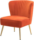 Eye-Catching Elegant Wide Tufted Velvet Lounge Chair Living Room | Pleated Details Soft Foam Filling Solid Wood &amp Gold Metal Legs | Size: 31''H x 26''W x 29.5''D Glam Luxe Look Pretty Orange Colo