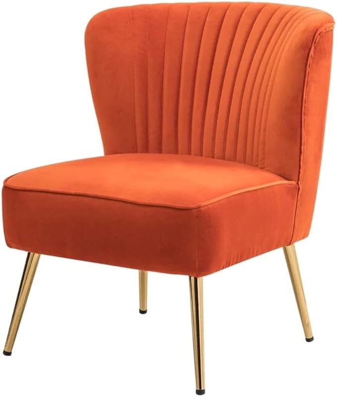Eye-Catching Elegant Wide Tufted Velvet Lounge Chair Living Room | Pleated Details Soft Foam Filling Solid Wood &amp Gold Metal Legs | Size: 31''H x 26''W x 29.5''D Glam Luxe Look Pretty Orange Colo