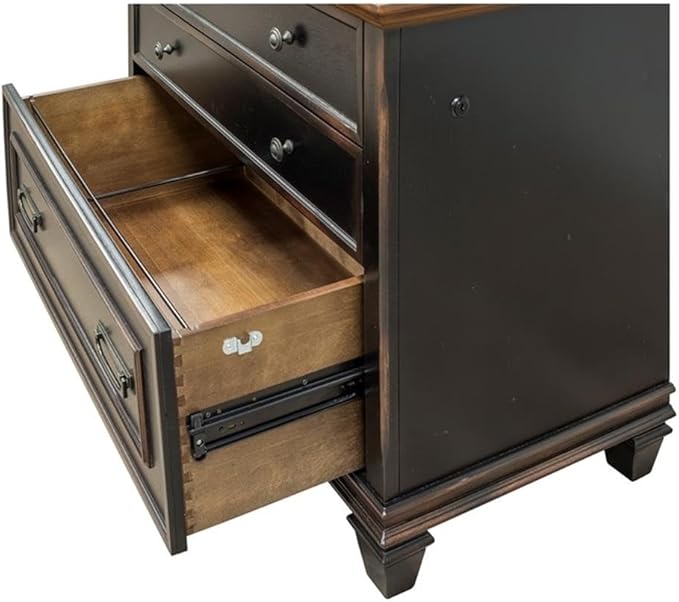 Pemberly Row Wood Lateral File Cabinet Locking Legal/Letter Drawers Black Finish 36 W x 21 D x 31 H Durable Construction Vintage Style Office Filing Storage for Documents