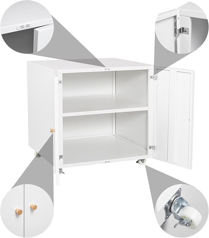 Mobile Lateral File Cabinet Lateral Filing Cabinet Metal Printer Stand with Storage Metal Printer Stand with Wheels and Adjustable Shelf for Home Office Tall White