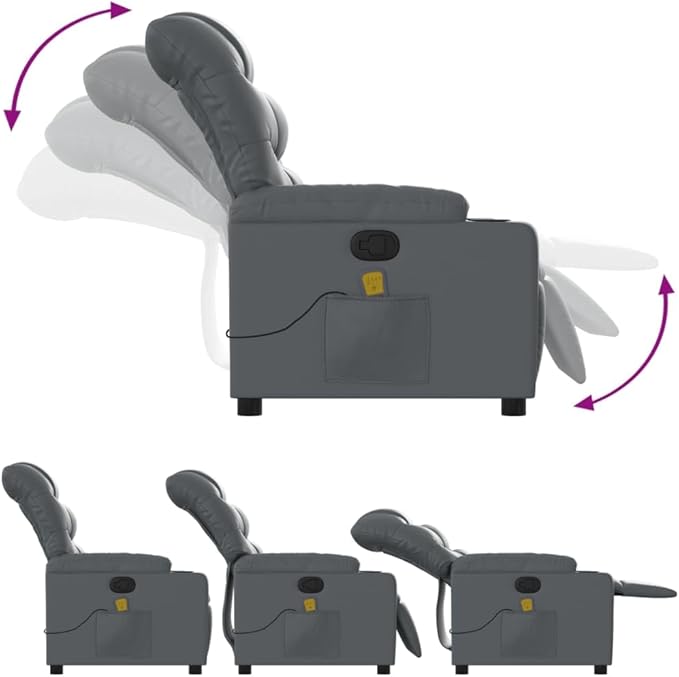 vidaXL Massage Recliner Chair Grey Faux Leather Standard