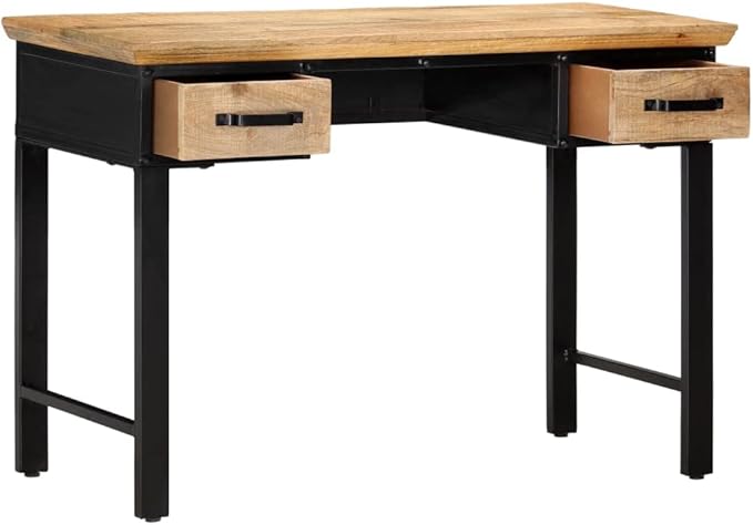 Computer Desk with Wood Tabletop 43 Inch Home Office Desk with 2 Drawers Metal Computer Table Laptop Table Study Writing Desk Compact Study Reading Table (Brown &amp Black)