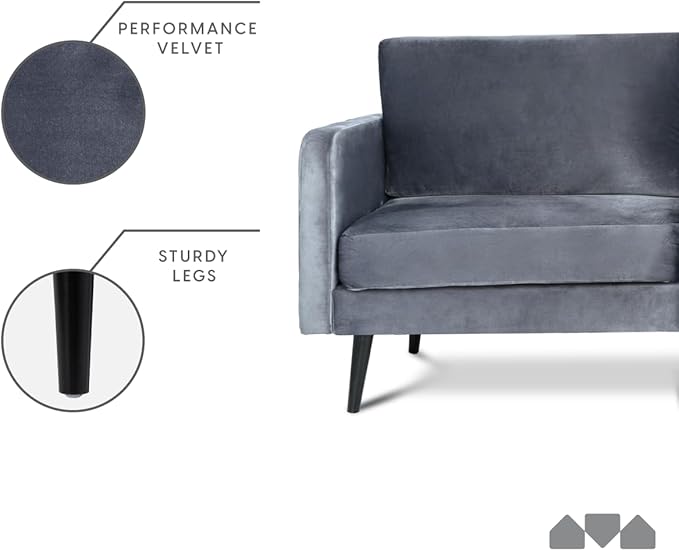 Milliard Velvet Loveseat Sofa 3 Seater 72 Couch with Soft Cushions - Compact One Box Design for Easy Apartment Delivery Modern Style for Living Room Bedroom Office (Velvet Grey) (Grey)