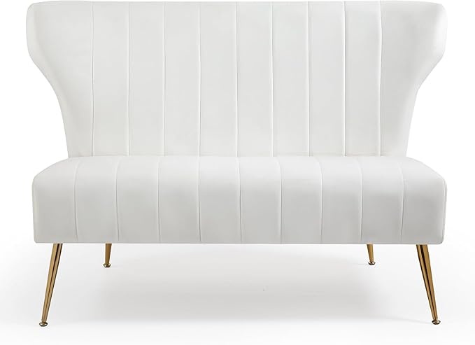 50’’ Armless Loveseat Sofa Comfy Upholstered Velet Small Couch Sofa with Gold Legs 2 Seater Tufted Modern Couch for Living Room Bedroom Apartment Small Space (White)