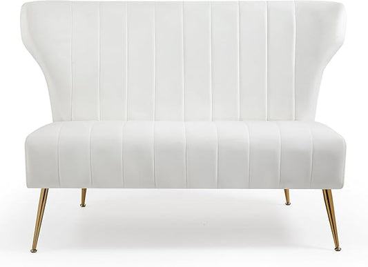50’’ Armless Loveseat Sofa Comfy Upholstered Velet Small Couch Sofa with Gold Legs 2 Seater Tufted Modern Couch for Living Room Bedroom Apartment Small Space (White)
