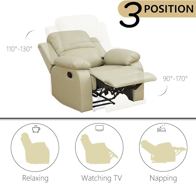 Manual Recliner Loveseat Modern Reclining Loveseat Sofa Living Room Furniture 2 Seater Faux Leather Recliner Sofa with Cup Holders/Storage Console for Living Room/Bedroom/Office/RV Beige