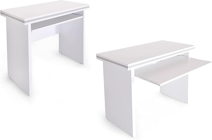 71 Wood Office Furniture Set of 4pcs | Modern Executive Desk | Credenza w/Keyboard Shelf | Large Storage Cabinet w/Chrome Handles &amp Legs | Coffee Table | Sturdy Home Workstation | White