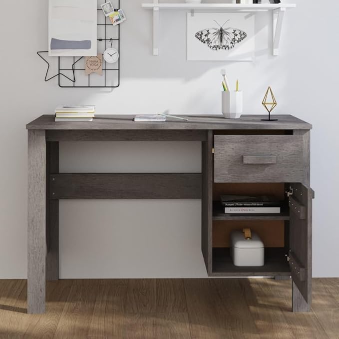 Wooden Computer Desk with One Drawer and One Door for Home Office Executive Desk Teens Study Student Desk Writing Home Office Desks for Bedroom 44.5x19.7x29.5 Light Gray -AA