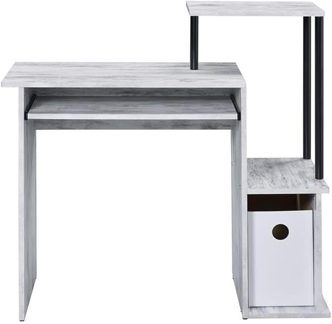 Bowery Hill Contemporary Wood Computer Desk Antique White and Black Finish 37W x 16D x 34H Rectangular Top Keyboard Tray 2 Storage Compartments Shelf Attached Office Desk for Home Workspace