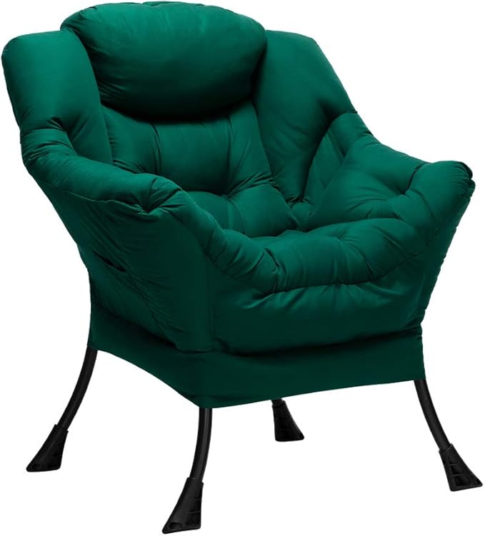HollyHOME Modern Fabric Large Lazy Chair Accent Oversized Comfy Reading Chair Thick Padded Cozy Lounge Chair with Armrest Steel Frame Leisure Sofa Chair for Living Room Bedroom Dorm Green