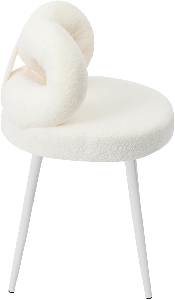 Cute Bow Backrest Chair Milky White Make-up Chair Bedroom Vanity Stool Armless Dressing Chair Small Upholstered Accent Chair Desk Chair for Bedroom Living Room