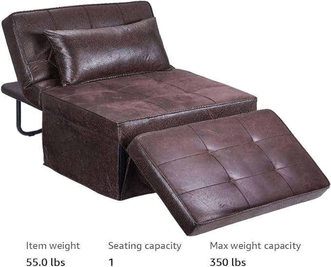 BIGSYY Sofa Bed Set of 4 in 1 Multi-Function Folding Ottoman Breathable Linen Couch Bed with Adjustable Backrest Modern Convertible Chair for Living Room Apartment Office PU Imitation Brown