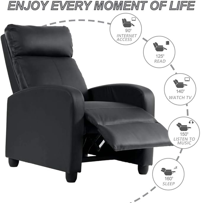 ZZD Recliner Full Body Massage Leather Chair for AdultErgonomic Adjustable Comfortable Read Oversized Lounge ChairsSwivel with Arm Seating Single Sofa for Living Room Bedroom Office Black