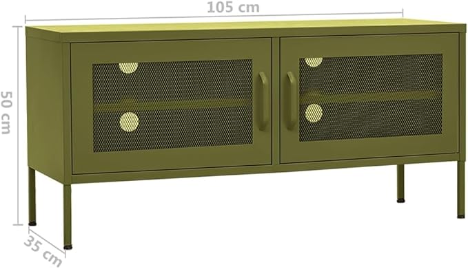 vidaXL Steel TV Stand with Adjustable Levelers Olive Green 41.3x13.8x19.7 Industrial Cable-Management TV Cabinet with Mesh Doors and Interior Shelve