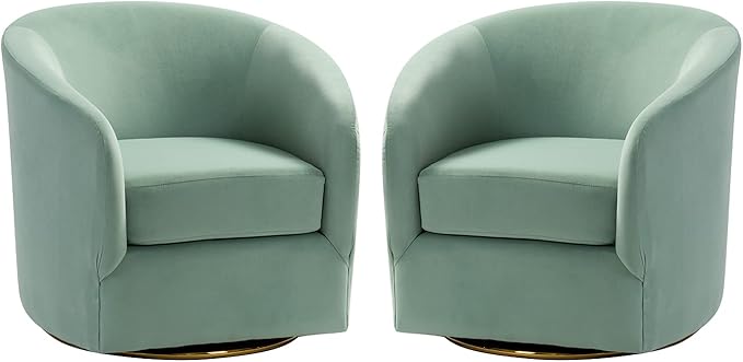 HULALA HOME Swivel Accent Chair with Gold Metal Base Set of 2 Contemporary Velvet Curved Swivel Barrel Chair Upholstered Club Armchair Leisure Single Sofa for Living Room Nursery Bedroom(SAGE)