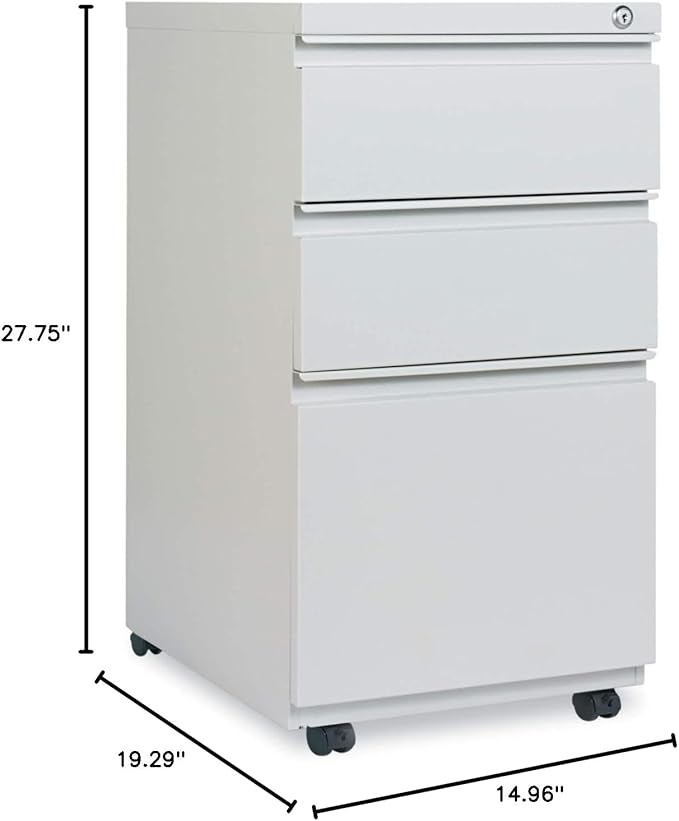 Alera ALEPBBBFLG 14.96 in. x 19.29 in. x 27.75 in. 3-Drawer File Pedestal with Full-Length Pull - Light Gray