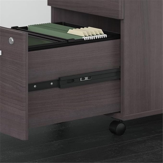 Scranton &amp Co 3 Drawer Mobile File Cabinet 27.87 H x 15.7 W x 20.15 D Laminate Over Engineered Wood Storm Gray Finish Lockable Drawers Brushed Nickel Hardware Office Storage with Casters
